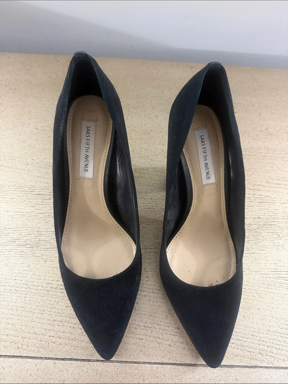 Saks Fifth Avenue Black Suede Pointed-Toe Pumps